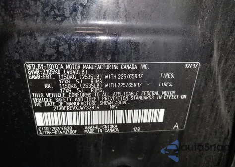 2018 Toyota Rav4 Le из США, поврежденный, VIN 2T3BFREVXJW733914